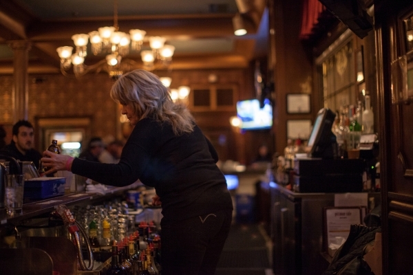 Bartender Debbie Melott works at the Mizpah Hotel in Tonopah on Thursday, Jan. 28, 2016. California vintners Nancy and Fred Cline, owners of Cline Cellars winery in Sonoma, Calif., restored and ow ...
