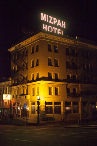 The exterior of the Mizpah Hotel in Tonopah is seen Thursday, Jan. 28, 2016. California vintners Nancy and Fred Cline, owners of Cline Cellars winery in Sonoma, Calif., restored and own the Mizpah ...