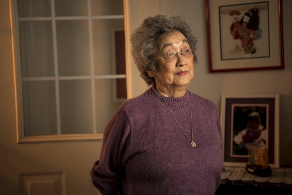Rosie Maruki Kakuuchi poses for a photo at her home in Las Vegas on Wednesday, Jan. 20, 2016. Kakuuchi, now 90, remembers riding the train as a 16-year-old girl with her family from Los Angeles to ...
