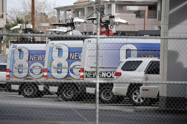 Television station KLAS‘s news vans are seen parked at the Channel 8 studios Friday, Jan. 22, 2016, in Las Vegas. David Becker/Las Vegas Review-Journal