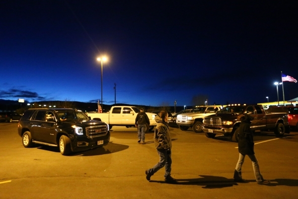 People prepare for a "rolling" protest of the shooting death of LaVoy Finicum, who was killed Tuesday night during an attempted arrest by FBI and Oregon State Police officers, outside of ...