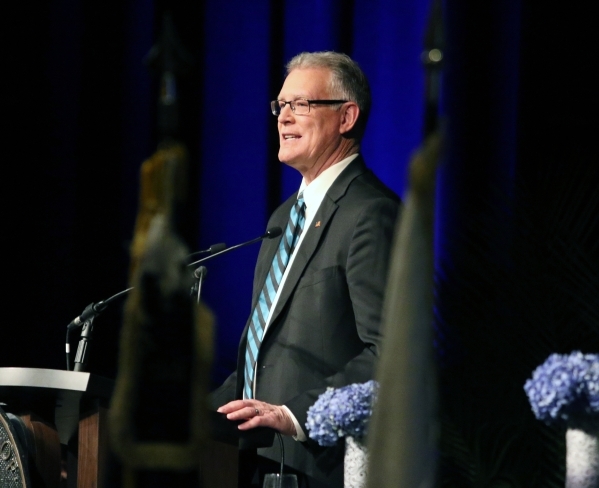 Henderson Mayor Andy Hafen delivers the annual State of the City address at Green Valley Ranch hotel-casino Wednesday, Feb. 3, 2016, in Henderson. Mayor Hafen reflected upon the cityÃ­s economic ...