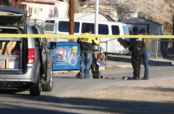 Las Vegas police are investigating a homicide at an apartment complex near downtown on 2300 Olive Street, near where Charleston Boulevard meets Fremont Street on Wednesday, Feb. 3, 2016. Bizuayehu ...