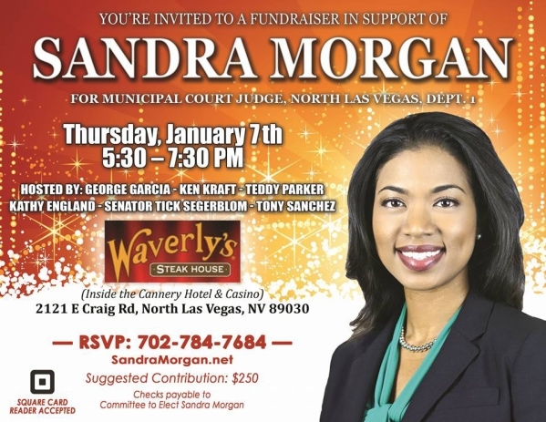 A flier for a fundraiser to elect North Las Vegas City Attorney Sandra Morgan to a Municipal Court judge seat in the event the Nevada Supreme Court allows a recall of the sitting judge to proceed.