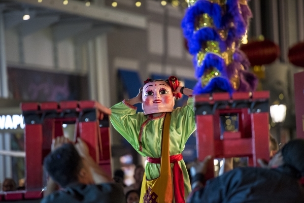 Members of the Lohan School of Shaolin perform a dragon dance to celebrate the Year of the Monkey during Chinese New Year celebrations at The Linq Hotel in Las Vegas on Monday, Feb. 8, 2016. Joshu ...