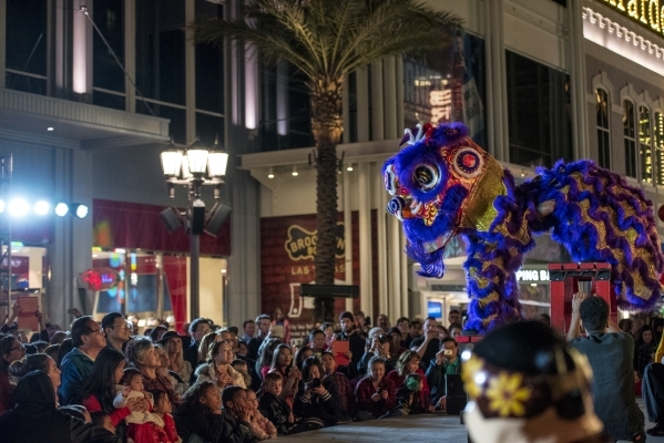Members of the Lohan School of Shaolin perform a dragon dance to celebrate the Year of the Monkey during Chinese New Year celebrations at The Linq Hotel in Las Vegas on Monday, Feb. 8, 2016. Joshu ...