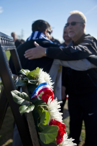 A wreath symbolizing peace and unity is seen during opening ceremonies for the Las Vegas MayorþÃôs Cup International Showcase at the Bettye Wilson Soccer Complex in Las Vegas Saturday, Fe ...