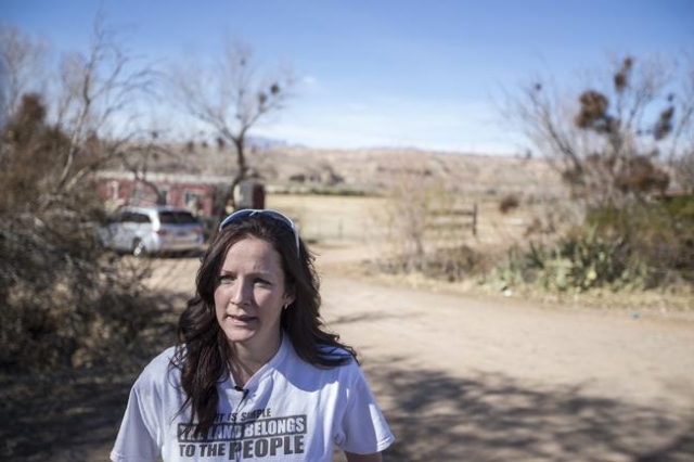 Briana Bundy, daughter-in-law of rancher Cliven Bundy, speaks on last night‘s FBI arrest of Bundy while at the family‘s ranch on Thursday, Feb. 11, 2016, near Bunkerville, Nev. Erik Ve ...