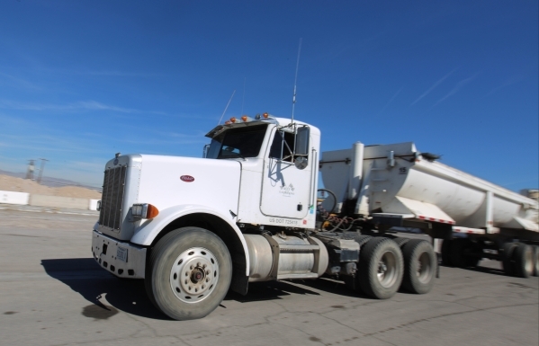 A truck delivers rubble being to the site of the Moulin Rouge in Las Vegas on Friday, Feb. 12, 2016. The rubble will be crushed into gravel for the site. Brett Le Blanc/Las Vegas Review-Journal Fo ...
