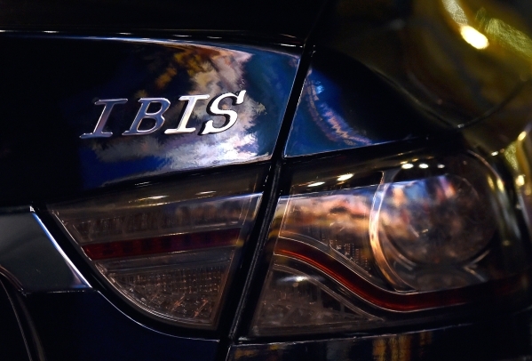2050 Motors‘ Ibis prototype, an all electric and carbon fiber body automobile is displayed at the William Carr Gallery at Tivoli Village Friday, Feb. 12, 2016, in Las Vegas. 2050 Motors is i ...