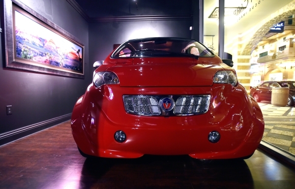 2050 Motors‘ e-Go prototype, an all electric and carbon fiber body automobile is displayed at the William Carr Gallery at Tivoli Village Friday, Feb. 12, 2016, in Las Vegas. 2050 Motors is i ...