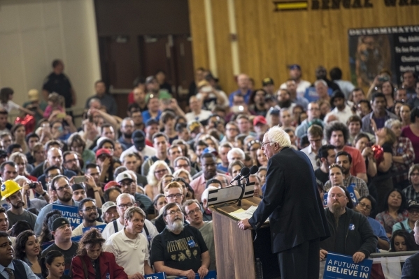 Democratic presidential candidate Bernie Sanders speaks during a rally at Bonanza High School in Las Vegas on Sunday, Feb. 14, 2016. Joshua Dahl/Las Vegas Review-Journal