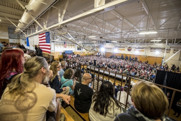 The crowd listens as Democratic presidential candidate Bernie Sanders speaks during a rally at Bonanza High School in Las Vegas on Sunday, Feb. 14, 2016. Joshua Dahl/Las Vegas Review-Journal