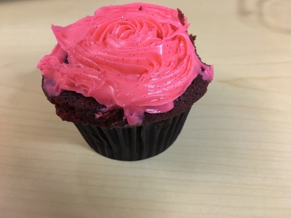 A red velvet cupcake with pink frosting is seen from Veganbites Bakery, 8876 S. Eastern Ave. No. 101, Feb. 12. The bakery is known for its vegan goodies with wheat-free and gluten-free options. Sa ...