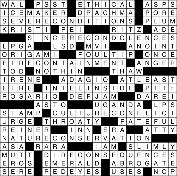 View‘s March 3, 2016, crossword solution. Click the image for the puzzle or for sudoku puzzle or solution.