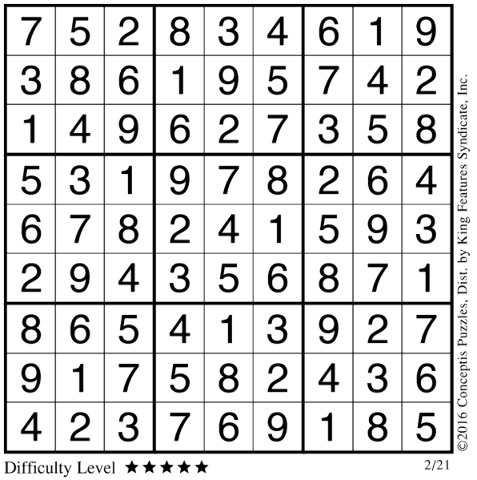 View‘s March 3, 2016, sudoku solution. Click the image for the puzzle or for crossword puzzle or solution.