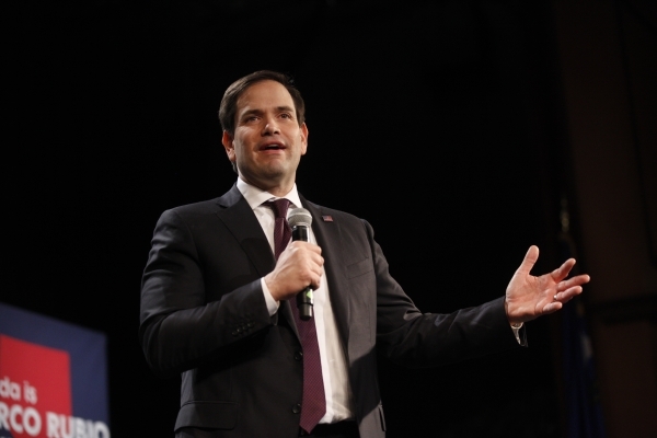 Presidential candidate Marco Rubio addresses the crowd at a rally at a Texas Station casino ballroom Sunday, Feb. 21, 2016, in Las Vegas. Rachel Aston/Las Vegas Review-Journal Follow @rookie__rae