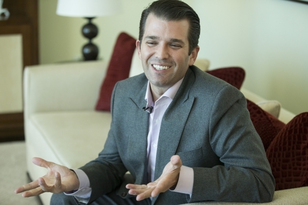 Donald Trump Jr. speaks during an interview with the Las Vegas Review-Journal at the Trump International hotel on Friday, Feb. 19, 2016, in Las Vegas. Erik Verduzco/Las Vegas Review-Journal Follow ...