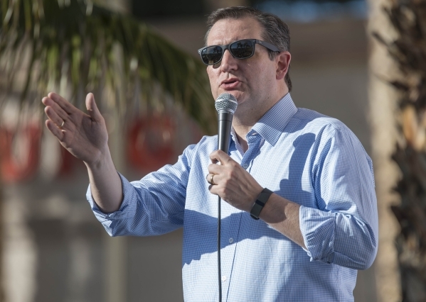 Republican presidential candidate Sen. Ted Cruz of Texas addresses supporters during a rally at Draft Picks Sports Bar in Pahrump on Sunday, Feb.  21, 2016. Nevada holds its Republican caucus on F ...
