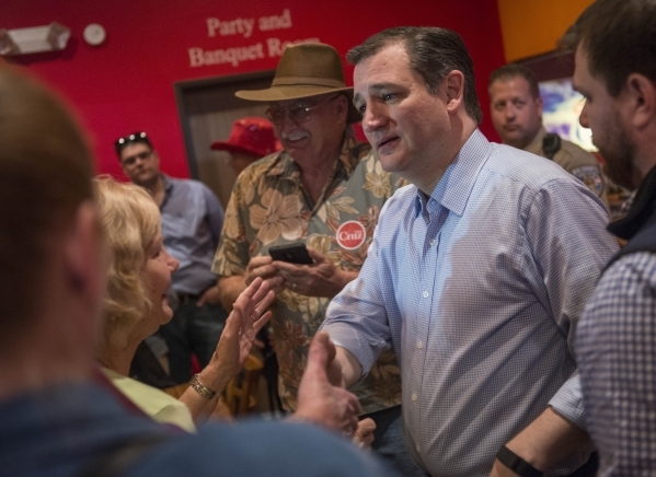 Republican presidential candidate Sen. Ted Cruz of Texas greets supporters during a rally at Draft Picks Sports Bar in Pahrump on Sunday, Feb.  21, 2016. Nevada holds its Republican caucus on Feb. ...