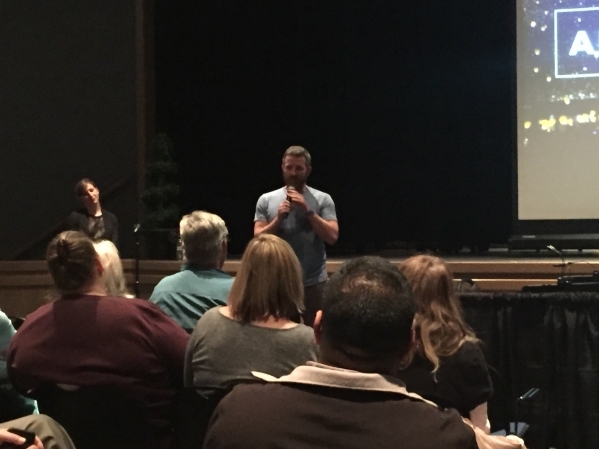 ArtPrize Executive Director Christian Gaines talks to a crowd at a public meeting Feb. 11 at the Winchester Cultural Center, 3130 McLeod Drive. The meeting was to discuss the possibility of bringi ...