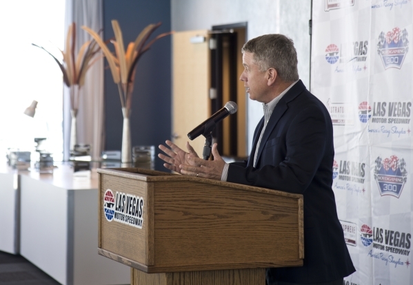 Las Vegas Motor Speedway President Chris Powell speaks about traffic planning for the NASCAR Kobalt Tools 400 during a press conference at the speedway on Wednesday, Feb. 24, 2016. Daniel Clark/La ...