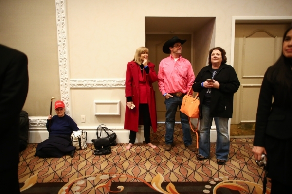 Supporters wait for Republican presidential candidate Donald Trump to speak at his watch party at Treasure Island hotel-casino in Las Vegas on Tuesday, Feb. 23, 2016. Chase Stevens/Las Vegas Revie ...