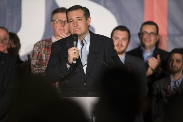 Republican presidential candidate Ted Cruz speaks during a Nevada caucus watch party at Bill and Lillie Heinrich YMCA on Tuesday, Feb. 23, 2016, in Las Vegas. Erik Verduzco/Las Vegas Review-Journa ...