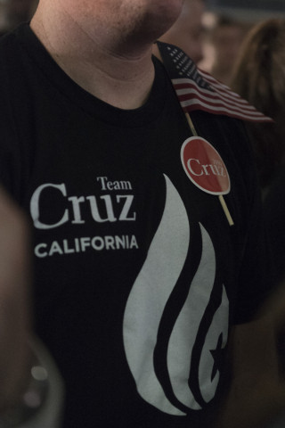 A Ted Cruz supporter watches the results at the GOP caucus watch party for presidential candidate Ted Cruz at the Bill & Lillie Heinrich YMCA at 4141 Meadows Lane in Las Vegas Tuesday, Feb. 23 ...
