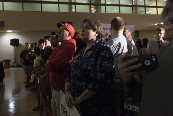 Ted Cruz supporters wait for the speakers at the GOP caucus watch party for presidential candidate Ted Cruz at the Bill & Lillie Heinrich YMCA at 4141 Meadows Lane in Las Vegas Tuesday, Feb. 2 ...