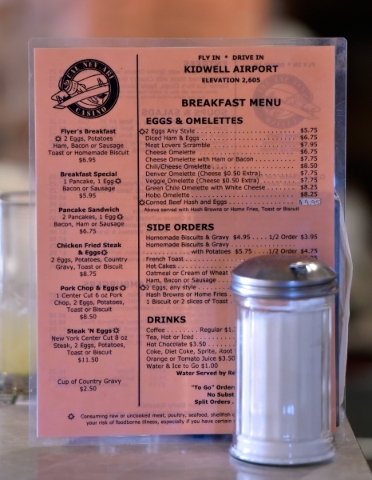 The breakfast menu is displayed on the counter at the Cal-Nev-Ari restaurant on Thursday, Feb. 25, 2016, in Cal-Nev-Ari. David Becker/Las Vegas Review-Journal Follow @davidjaybecker