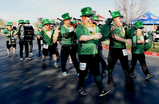 Henderson Fire Department Pipes and Drums sound the beginning of the St. Baldrick‘s Foundation for Childhood Cancer Research 5k Run attempting to break the record for the largest gathering o ...
