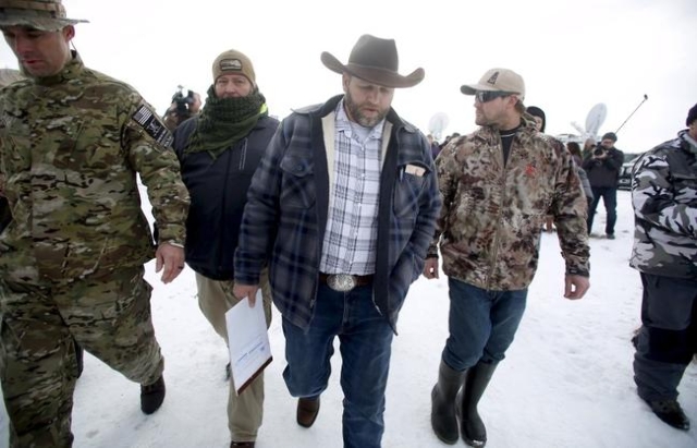 Ammon Bundy departs after addressing the media at the Malheur National Wildlife Refuge near Burns, Oregon, in this January 4, 2016 file photo. REUTERS/Jim Urquhart