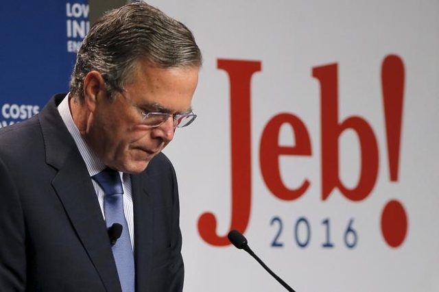 Jeb Bush speaks about healthcare reform at the New Hampshire Institute of Politics at Saint Anselm College in Manchester, New Hampshire, in this October 13, 2015 file picture. Jeb Bush said on Feb ...