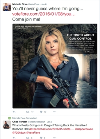 The Twitter page of Assemblywoman Michele Fiore (R-Las Vegas) is shown Jan. 8, 2016.