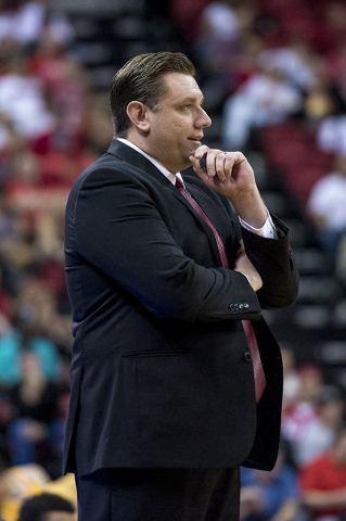 UNLV head coach Todd Simon looks on while playing against Wyoming during the second half at the Thomas & Mack Center in Las Vegas on Saturday, Feb. 27, 2016. UNLV won 79-74. Joshua Dahl/Las Ve ...