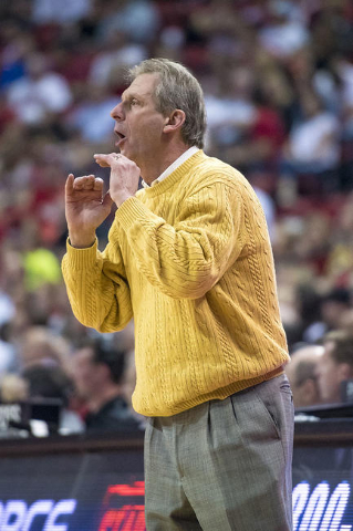 Wyoming head coach Larry Shyatt yells plays while playing against the UNLV during the first half at the Thomas & Mack Center in Las Vegas on Saturday, Feb. 27, 2016. Joshua Dahl/Las Vegas Revi ...