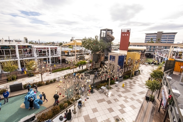 Children and families take advantage of mild daytime temperatures to play at the playground at Downtown Container Park Dec. 21, 2015. Joshua Dahl/Las Vegas Review-Journal