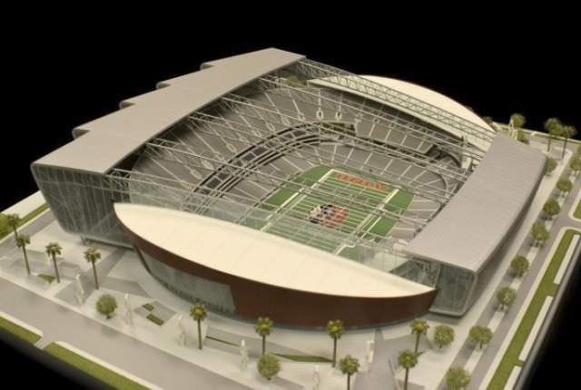 The proposed UNLV stadium for a 42-acre lot near the university will have more than 60,000 seats and will host UNLV football games, boxing and UFC bouts and Vegas-branded music festivals. Renderin ...