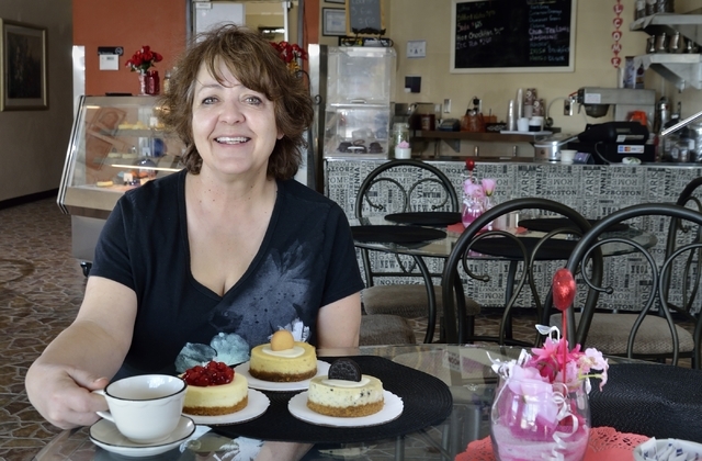 Kathy Bastian, owner of Gotta Love Cheesecake, holds a coffee cup at her shop at 5081 N. Rainbow Blvd., Feb. 6. Bill Hughes/Las Vegas Review-Journal