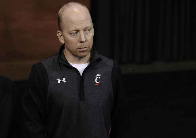Mar 17, 2016; Spokane, WA, USA; Cincinnati Bearcats head coach Mick Cronin walks out to the playing floor during a practice day before the first round of the NCAA men's college basketball tourname ...