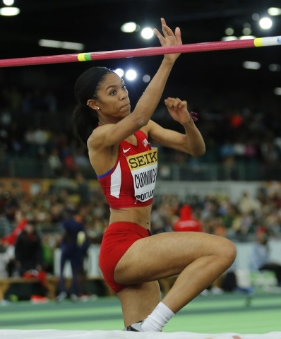 Vashti Cunningham of the U.S. jumps on her way to the gold medal in the women's high jump during the IAAF World Indoor Athletics Championships in Portland, Oregon March 20, 2016. REUTERS/Mike Blake