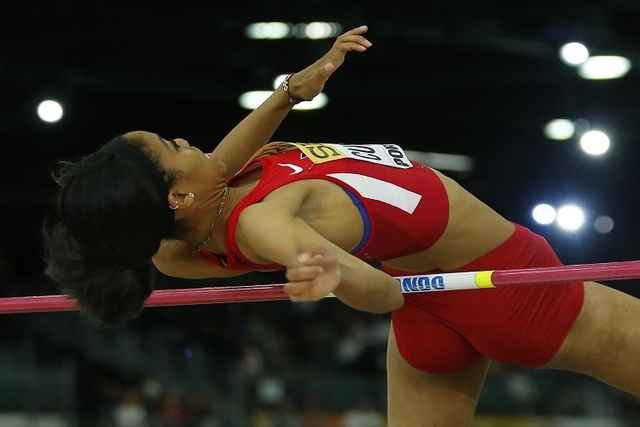 Vashti Cunningham of the U.S. competes on the way to winning the women's high jump gold medal during the IAAF World Indoor Athletics Championships in Portland, Oregon March 20, 2016. (REUTERS/Mik ...