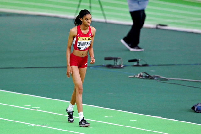 Mar 20, 2016; Portland, OR, USA; Vashti Cunningham (USA) wins the women high jump (1.96) at Oregon Convention Center. Mandatory Credit: Scott Olmos-USA TODAY Sports