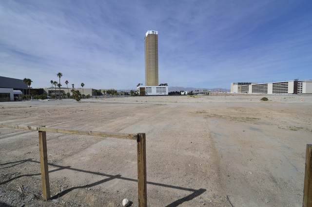 The site of the Alon hotel-casino project is shown on the northwest corner of South Las Vegas Boulevard and Fashion Show Drive on Wednesday, March 2, 2016. The Trump Hotel is shown in the backgrou ...