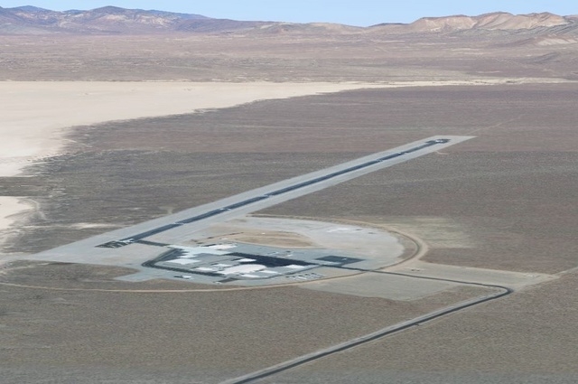 The Area 6 runway stretches for about 5,000 feet in a remote location of the Nevada National Security Site in this Google Maps image.