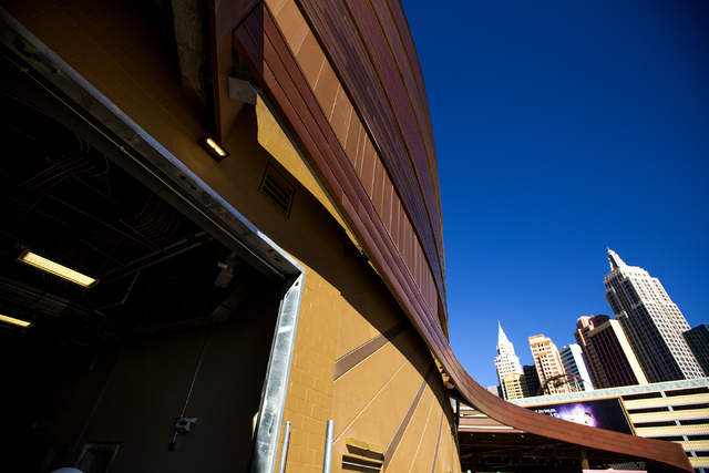 An exterior view of the T-Mobile Arena behind New York-New York is seen Monday, Feb. 29, 2016. The joint venture partners AEG and MGM Resorts is scheduled to open the arena next month. Jeff Scheid ...