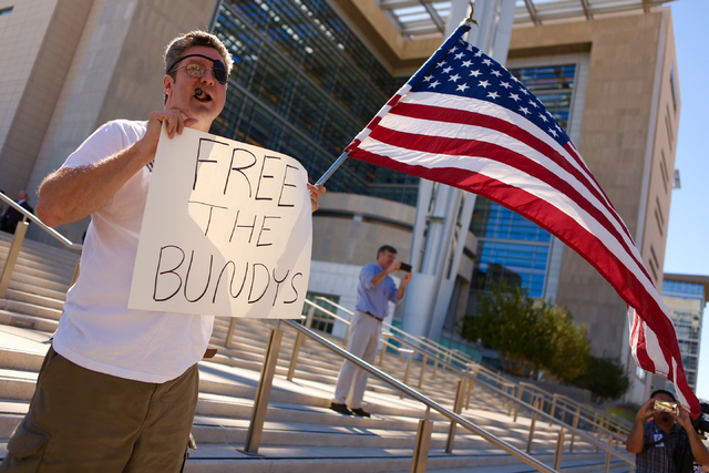 Greg Whalen demonstrates in front of Lloyd George Federal Building on March 10, 2016, in Las Vegas. (Jeff Scheid/Las Vegas Review-Journal)