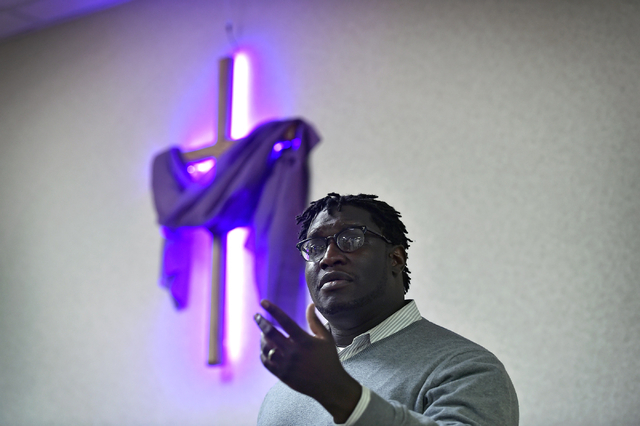 Faith organizer Ender Austin of Nevadans for Background Checks speaks at the Journey United Methodist Church Monday, March 14, 2016, in Las Vegas. David Becker/Las Vegas Review-Journal Follow @dav ...