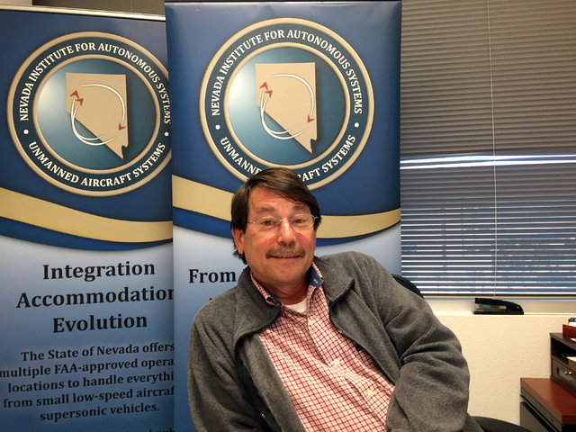 Mark Barker of Nevada Institute for Autonomous Systems discusses the state's drone test flight program during an interview at his Las Vegas office March 14, 2016. Keith Rogers/Las Vegas Review-Journal